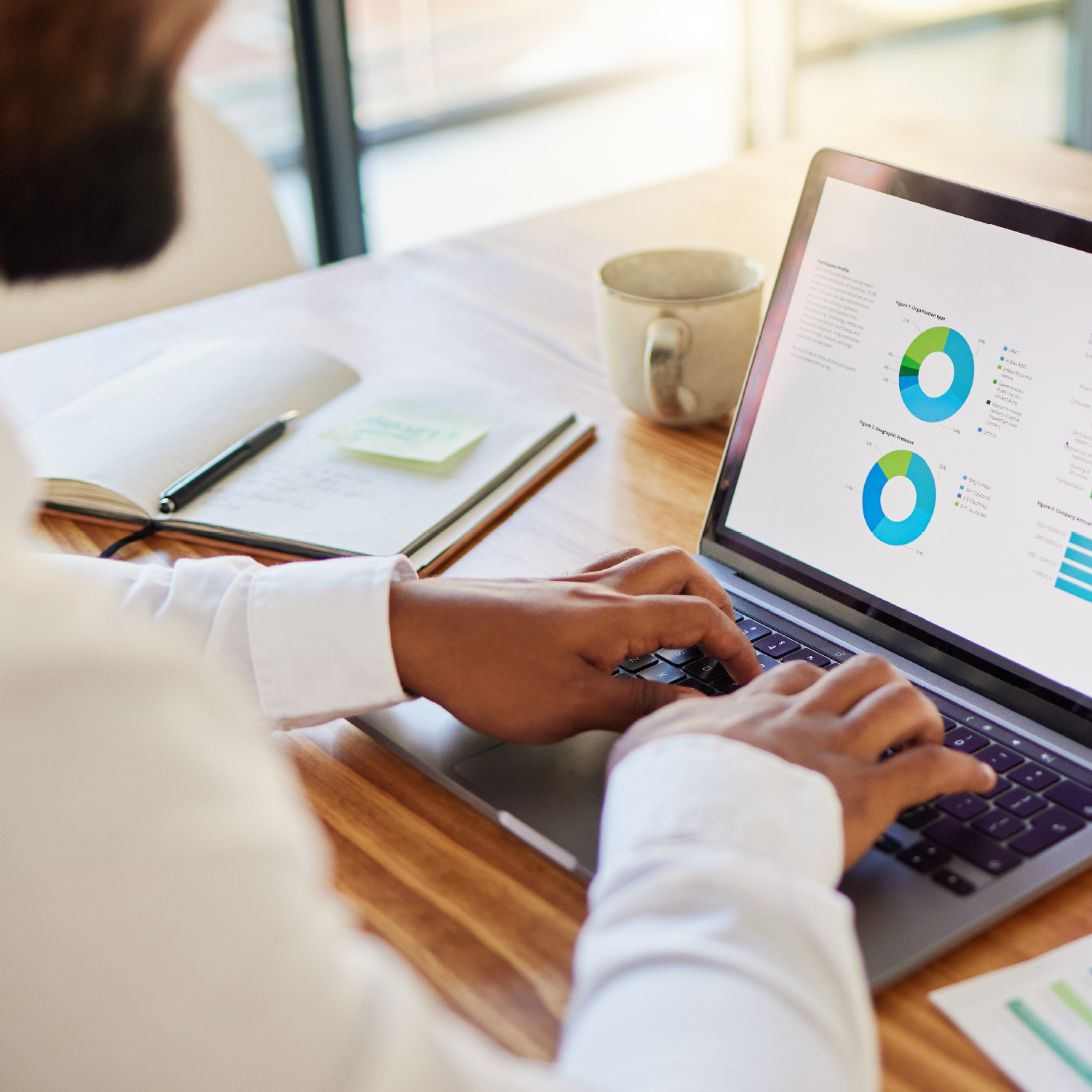 Laptop with charts on screen