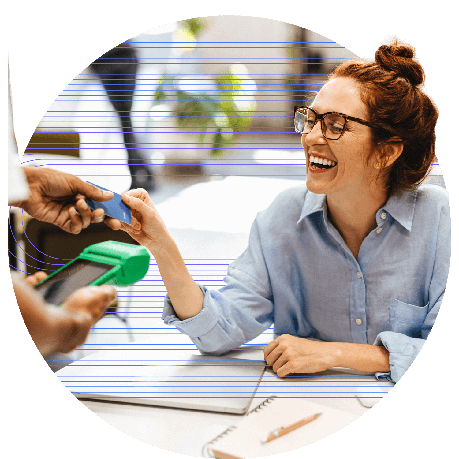 A woman giving her card for a payment