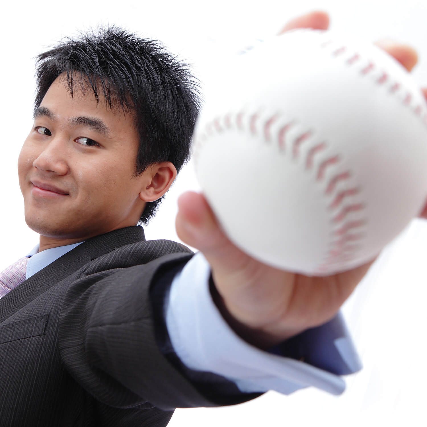 Play Ball Photo Man in suit with baseball square