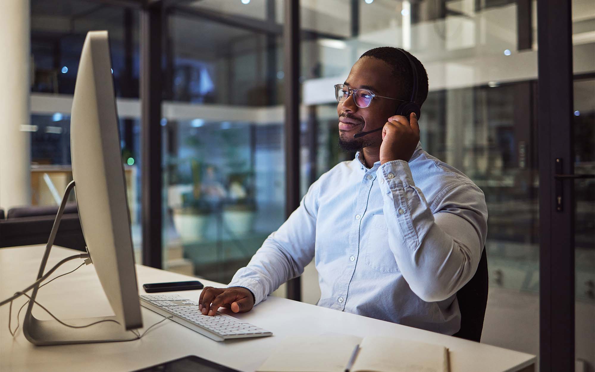 man on a conference call