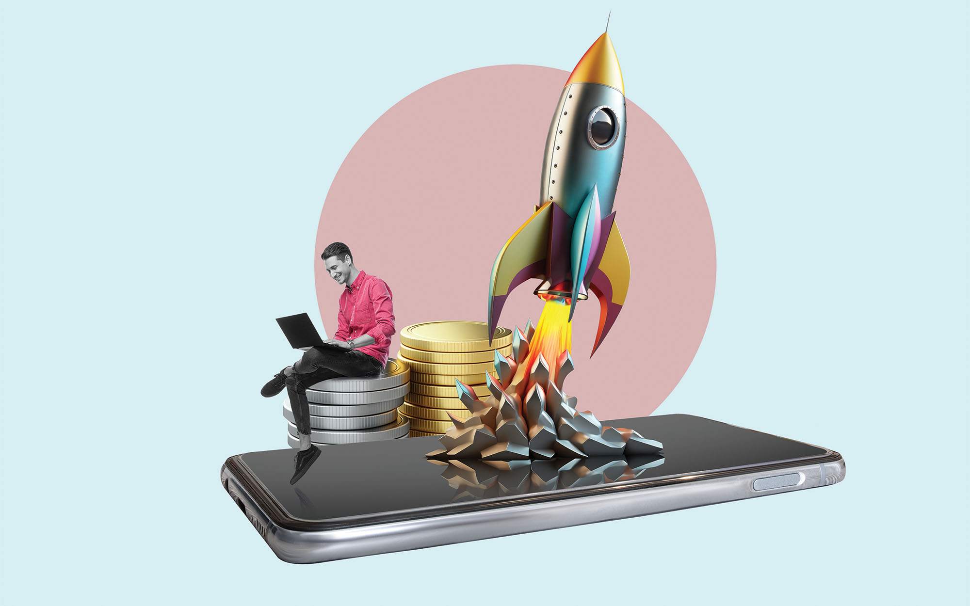 rocket and phone illustration