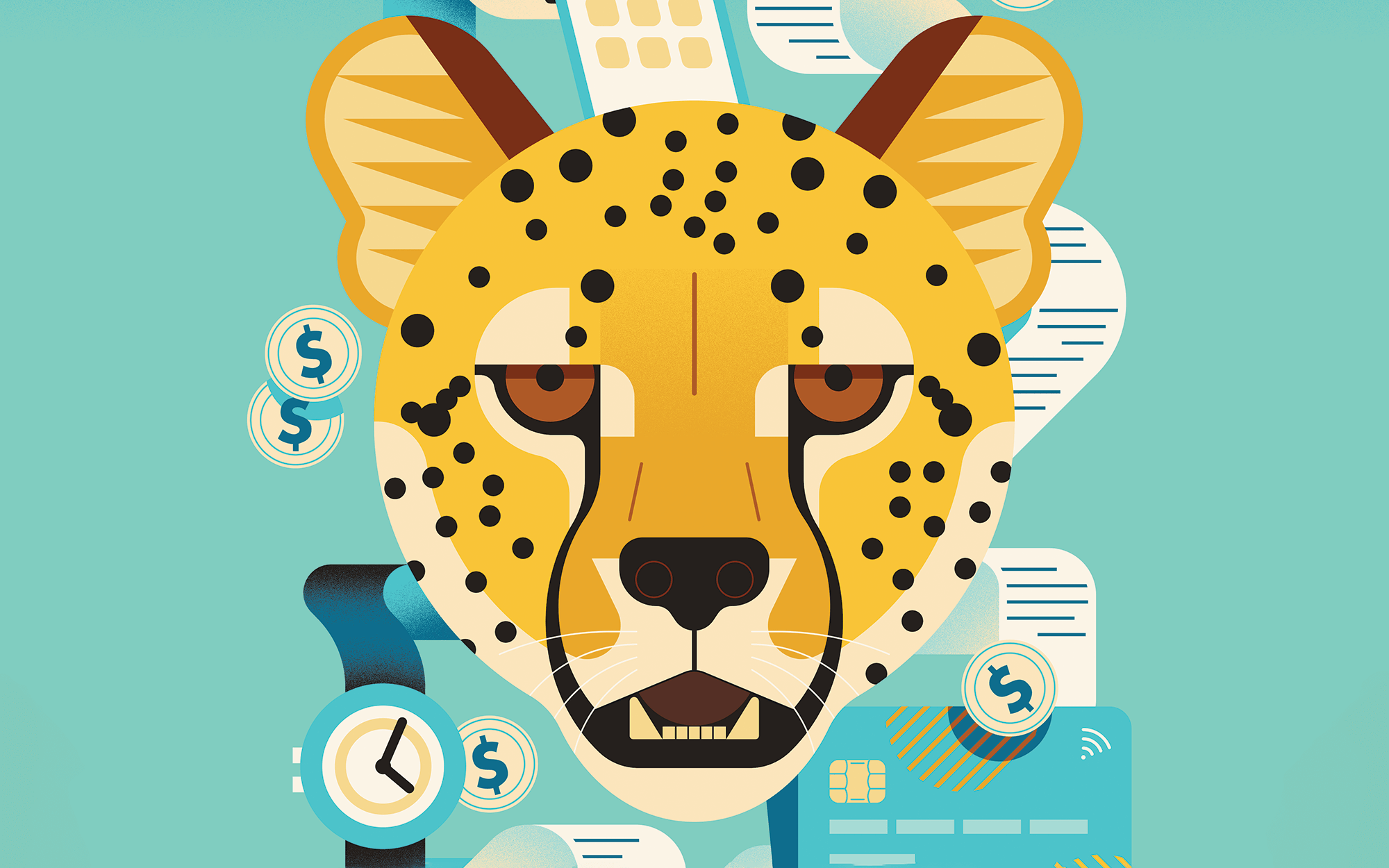 Cheetah and coins illustration